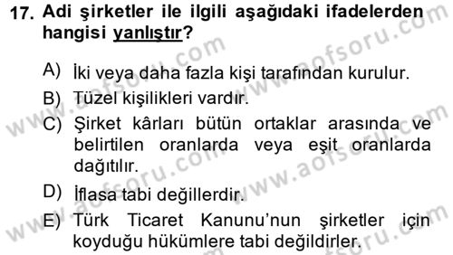 Kamu Özel Kesim Yapısı Ve İlişkileri Dersi 2014 - 2015 Yılı Tek Ders Sınavı 17. Soru