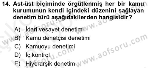 Kamu Özel Kesim Yapısı Ve İlişkileri Dersi 2015 - 2016 Yılı (Vize) Ara Sınavı 14. Soru