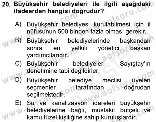 Kamu Özel Kesim Yapısı Ve İlişkileri Dersi 2015 - 2016 Yılı (Vize) Ara Sınavı 20. Soru