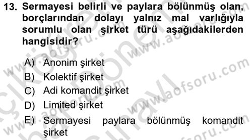 Kamu Özel Kesim Yapısı Ve İlişkileri Dersi 2015 - 2016 Yılı (Final) Dönem Sonu Sınavı 13. Soru