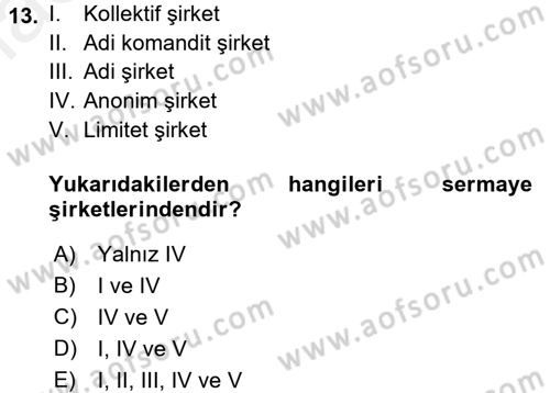 Kamu Özel Kesim Yapısı Ve İlişkileri Dersi 2015 - 2016 Yılı Tek Ders Sınavı 13. Soru