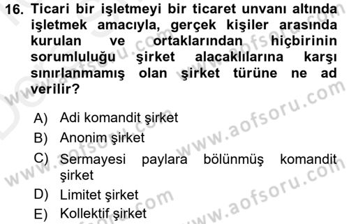 Kamu Özel Kesim Yapısı Ve İlişkileri Dersi 2015 - 2016 Yılı Tek Ders Sınavı 16. Soru