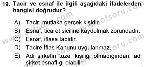 Kamu Özel Kesim Yapısı Ve İlişkileri Dersi 2015 - 2016 Yılı Tek Ders Sınavı 19. Soru