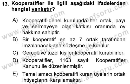 Kamu Özel Kesim Yapısı Ve İlişkileri Dersi 2016 - 2017 Yılı 3 Ders Sınavı 13. Soru