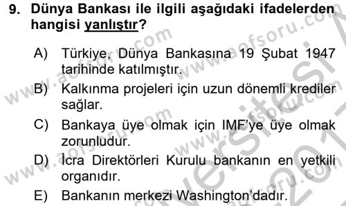 Kamu Özel Kesim Yapısı Ve İlişkileri Dersi 2016 - 2017 Yılı 3 Ders Sınavı 9. Soru