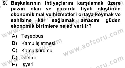 Kamu Özel Kesim Yapısı Ve İlişkileri Dersi 2016 - 2017 Yılı (Vize) Ara Sınavı 9. Soru