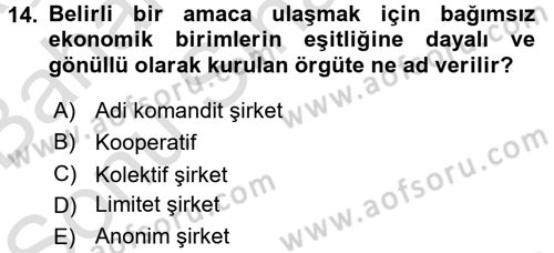 Kamu Özel Kesim Yapısı Ve İlişkileri Dersi 2016 - 2017 Yılı (Final) Dönem Sonu Sınavı 14. Soru