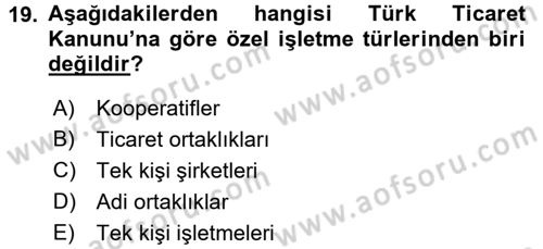 Kamu Özel Kesim Yapısı Ve İlişkileri Dersi 2016 - 2017 Yılı (Final) Dönem Sonu Sınavı 19. Soru