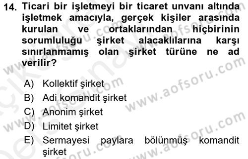 Kamu Özel Kesim Yapısı Ve İlişkileri Dersi 2017 - 2018 Yılı 3 Ders Sınavı 14. Soru