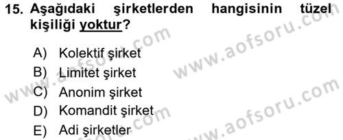 Kamu Özel Kesim Yapısı Ve İlişkileri Dersi 2017 - 2018 Yılı 3 Ders Sınavı 15. Soru