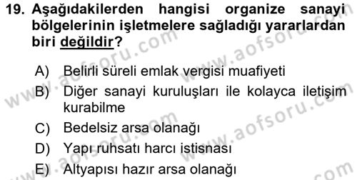 Kamu Özel Kesim Yapısı Ve İlişkileri Dersi 2017 - 2018 Yılı 3 Ders Sınavı 19. Soru