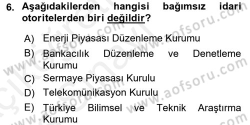 Kamu Özel Kesim Yapısı Ve İlişkileri Dersi 2017 - 2018 Yılı 3 Ders Sınavı 6. Soru