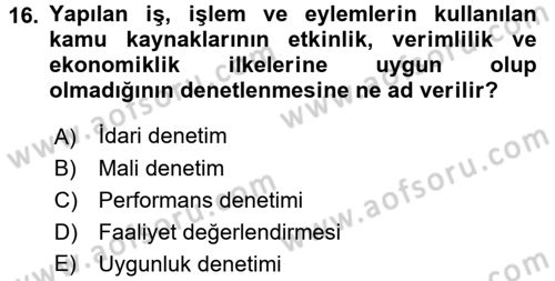 Kamu Özel Kesim Yapısı Ve İlişkileri Dersi 2017 - 2018 Yılı (Vize) Ara Sınavı 16. Soru