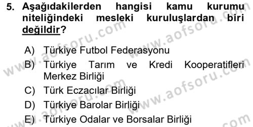 Kamu Özel Kesim Yapısı Ve İlişkileri Dersi 2017 - 2018 Yılı (Final) Dönem Sonu Sınavı 5. Soru