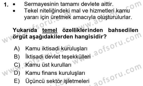 Kamu Özel Kesim Yapısı Ve İlişkileri Dersi 2018 - 2019 Yılı (Vize) Ara Sınavı 1. Soru