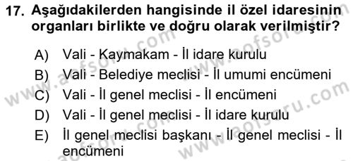 Kamu Özel Kesim Yapısı Ve İlişkileri Dersi 2018 - 2019 Yılı (Vize) Ara Sınavı 17. Soru