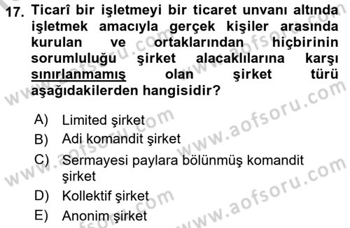 Kamu Özel Kesim Yapısı Ve İlişkileri Dersi 2018 - 2019 Yılı Yaz Okulu Sınav Soruları 17. Soru