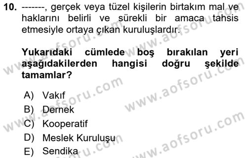 Kamu Özel Kesim Yapısı Ve İlişkileri Dersi 2021 - 2022 Yılı (Final) Dönem Sonu Sınav Soruları 10. Soru