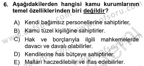 Kamu Özel Kesim Yapısı Ve İlişkileri Dersi 2021 - 2022 Yılı (Final) Dönem Sonu Sınav Soruları 6. Soru