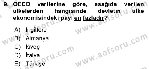 Kamu Özel Kesim Yapısı Ve İlişkileri Dersi 2021 - 2022 Yılı (Final) Dönem Sonu Sınav Soruları 9. Soru