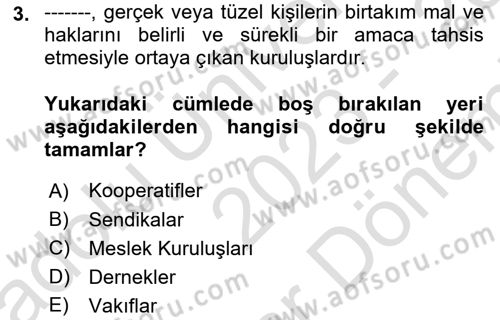 Kamu Özel Kesim Yapısı Ve İlişkileri Dersi 2023 - 2024 Yılı (Final) Dönem Sonu Sınav Soruları 3. Soru