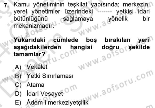 Kamu Özel Kesim Yapısı Ve İlişkileri Dersi 2023 - 2024 Yılı (Final) Dönem Sonu Sınav Soruları 7. Soru