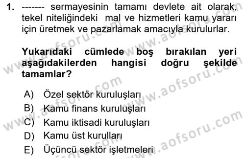 Kamu Özel Kesim Yapısı Ve İlişkileri Dersi Yaz Okulu Sınavı Deneme Sınav Soruları 1. Soru