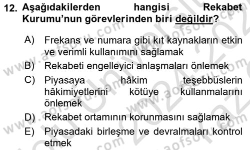 Kamu Özel Kesim Yapısı Ve İlişkileri Dersi 2024 - 2025 Yılı Yaz Okulu Sınav Soruları 12. Soru