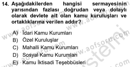 Kamu Özel Kesim Yapısı Ve İlişkileri Dersi 2024 - 2025 Yılı Yaz Okulu Sınav Soruları 14. Soru