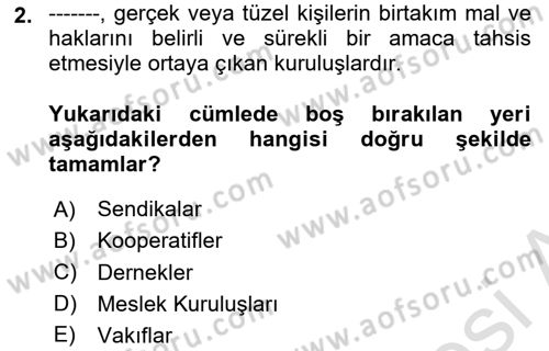 Kamu Özel Kesim Yapısı Ve İlişkileri Dersi Yaz Okulu Sınavı Deneme Sınav Soruları 2. Soru