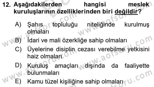 Kamu Özel Kesim Yapısı Ve İlişkileri Dersi 2025 - 2026 Yılı (Final) Dönem Sonu Sınav Soruları 12. Soru