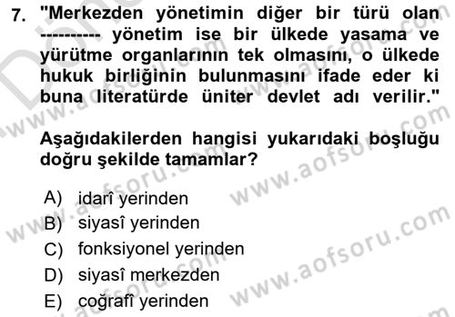 Kamu Özel Kesim Yapısı Ve İlişkileri Dersi 2025 - 2026 Yılı (Final) Dönem Sonu Sınav Soruları 7. Soru