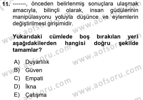 Ekip Yönetimi ve Liderlik Dersi 2021 - 2022 Yılı Yaz Okulu Sınav Soruları 11. Soru