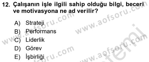Ekip Yönetimi ve Liderlik Dersi 2021 - 2022 Yılı Yaz Okulu Sınav Soruları 12. Soru