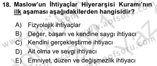 Ekip Yönetimi ve Liderlik Dersi 2021 - 2022 Yılı Yaz Okulu Sınav Soruları 18. Soru