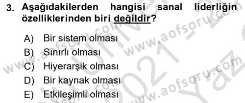 Ekip Yönetimi ve Liderlik Dersi 2021 - 2022 Yılı Yaz Okulu Sınav Soruları 3. Soru