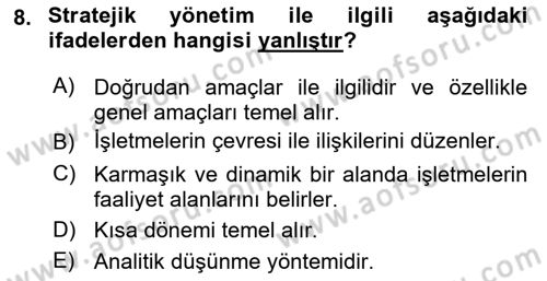 Ekip Yönetimi ve Liderlik Dersi 2021 - 2022 Yılı Yaz Okulu Sınav Soruları 8. Soru