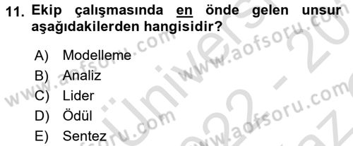 Ekip Yönetimi ve Liderlik Dersi 2022 - 2023 Yılı Yaz Okulu Sınav Soruları 11. Soru