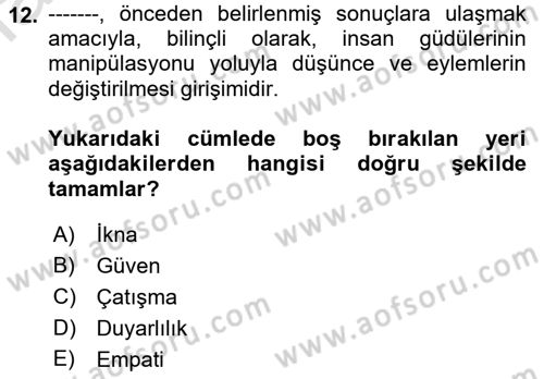 Ekip Yönetimi ve Liderlik Dersi 2022 - 2023 Yılı Yaz Okulu Sınav Soruları 12. Soru