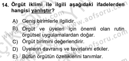Ekip Yönetimi ve Liderlik Dersi 2022 - 2023 Yılı Yaz Okulu Sınav Soruları 14. Soru