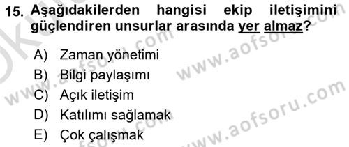 Ekip Yönetimi ve Liderlik Dersi 2022 - 2023 Yılı Yaz Okulu Sınav Soruları 15. Soru