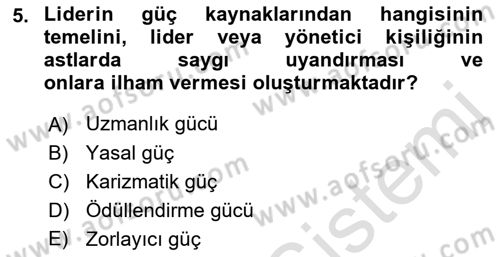 Ekip Yönetimi ve Liderlik Dersi 2022 - 2023 Yılı Yaz Okulu Sınav Soruları 5. Soru