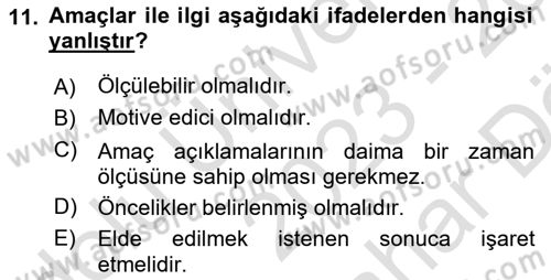 Ekip Yönetimi ve Liderlik Dersi 2023 - 2024 Yılı (Vize) Ara Sınav Soruları 11. Soru