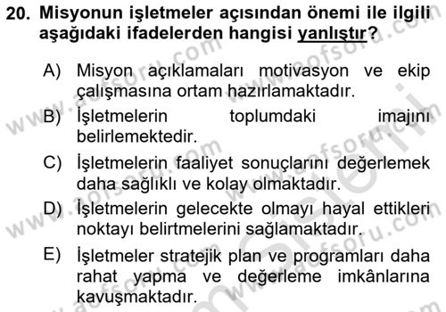 Ekip Yönetimi ve Liderlik Dersi 2023 - 2024 Yılı (Vize) Ara Sınav Soruları 20. Soru