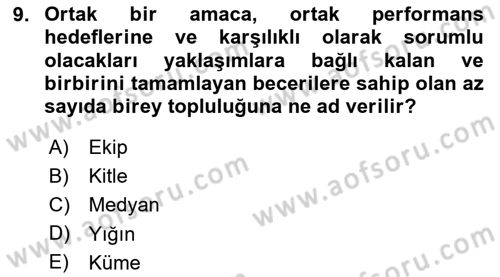 Ekip Yönetimi ve Liderlik Dersi 2023 - 2024 Yılı (Final) Dönem Sonu Sınav Soruları 9. Soru