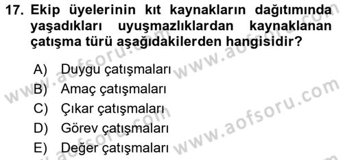Ekip Yönetimi ve Liderlik Dersi 2023 - 2024 Yılı Yaz Okulu Sınav Soruları 17. Soru