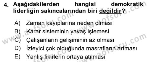 Ekip Yönetimi ve Liderlik Dersi 2023 - 2024 Yılı Yaz Okulu Sınav Soruları 4. Soru