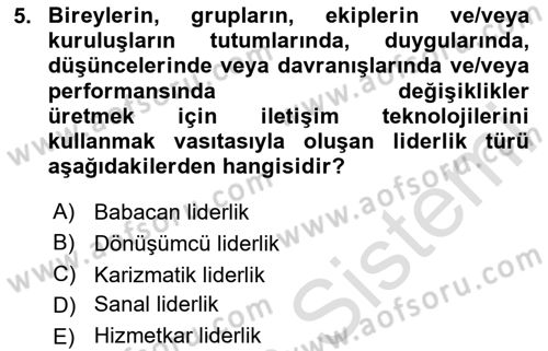 Ekip Yönetimi ve Liderlik Dersi 2023 - 2024 Yılı Yaz Okulu Sınav Soruları 5. Soru
