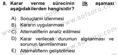 Ekip Yönetimi ve Liderlik Dersi 2023 - 2024 Yılı Yaz Okulu Sınav Soruları 8. Soru