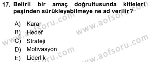 Ekip Yönetimi ve Liderlik Dersi 2024 - 2025 Yılı (Vize) Ara Sınav Soruları 17. Soru